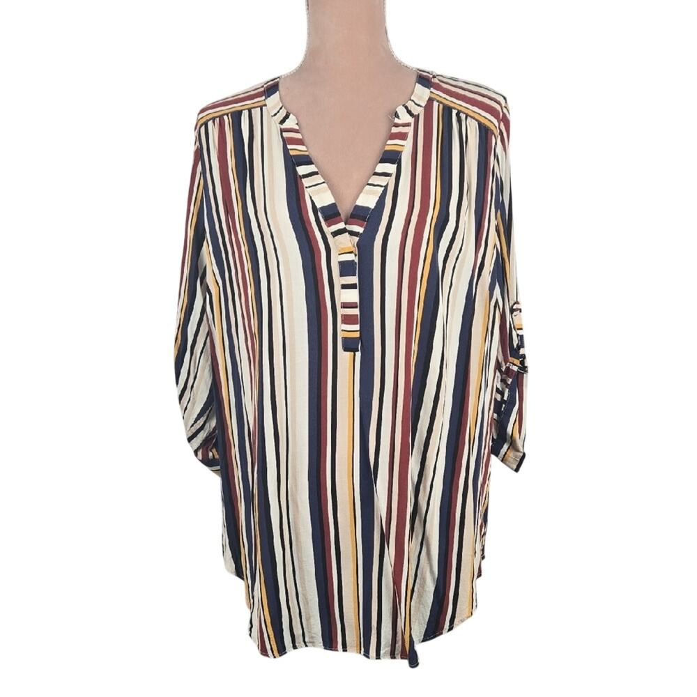 Torrid Harper Rayon Slub Pullover 3/4 Sleeve Blouse Striped Size 1